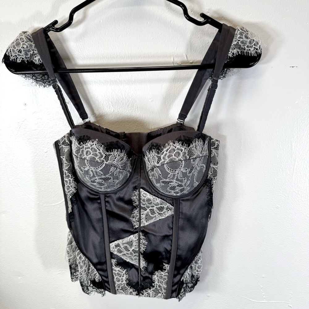 deMarie corset gray silk lace bra romantic 32B 34B 32C whimsigoth sexy grunge
